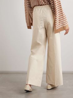 TOTEME Belted organic cotton-twill wide-leg pants Modern Cotton Bottoms For Work, Everyday Cotton Ankle-length Wide Leg Pants, Beige Cotton Wide Leg Pants For Work, Modern Everyday Cotton Pants, Modern Cotton Pants For Everyday, Neutral Cotton Wide Leg Pants For Work, Neutral Cotton Wide Leg Ankle-length Pants, Modern Cotton Bottoms For Daywear, Ankle-length Neutral Wide Leg Cotton Pants