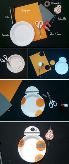 paper plates and scissors are being made to look like star wars bb - 9s