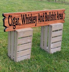 Cigar, Whiskey, and Bullshit Area, Home Bar Wall Decor, Man Cave Hand Carved Wooden Sign, Original Bullshit Area Sign. Man Cave Party Theme, Groomsmen Room Ideas, Backyard Man Cave, Cowboy Signs, Bar Signs For Home, Home Bar Wall Decor, Man Cave Rustic, Country Wedding Signs, Cowboy Bar