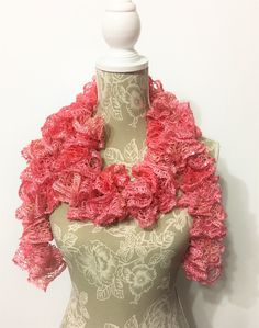 "Crochet Ruffle Scarf, Ruffle Scarf, Peach Crochet Scarf, Mothers Day Gift, Crochet Scarf, Ready to Ship, Coral Scarf, Gift for Mom, Womans Crochet Scarf, Fashion Scarf, Handmade Scarf, Frilly Scarf, Sequins Scarf, Sashay Scarf, Gift for her, Birthday Gift Ready to ship Wouldn't you love to own this high-fashion, delicate beauty of a scarf? It can be yours and in your home very soon. This coral sashay scarf is light, delicate and very beautiful. It's luxurious look makes it a wonderful gift for Sashay Scarf, Lavender Scarf, Crochet Ruffle Scarf, Sashay Yarn, Coral Scarf, Sequin Scarf, Crochet Ruffle, Ruffle Scarf, Handmade Scarf