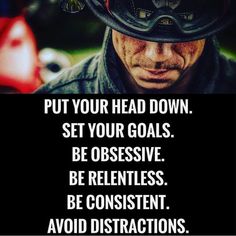 a man wearing a helmet and goggles with the words, put your head down set your goals be obsesive