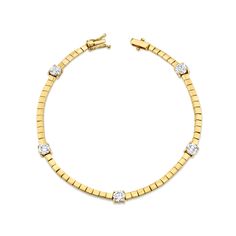 This lovely layer features striking gold tennis links, offset by diamond stations for dazzling detail. This bracelet is an enduring beauty. Fast Fashion Brands, Diamond Chain, Diamonds And Gold, Bezel Diamond, Cuff Earrings, Tennis Bracelet, Jewelry Inspo, Link Bracelets, White Diamond