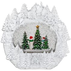 a christmas scene is shown in the center of a white frame with trees and santa's sleigh