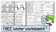 free winter worksheets for kids to practice their handwriting and color - by - number skills