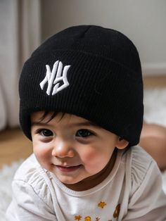 1piece Baby Black Newborn Beanie, Toddler Warm Knit Winter Kid Hats Black    Acrylic  Knit Hat   Kids Accessories, size features are:Bust: ,Length: ,Sleeve Length: Newborn Beanie, Knitted Hats Kids, Hats Black, Baby Black, Winter Kids, Kids Hats, Winter Knits, Baby Hats, Kids House