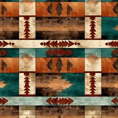 an image of a pattern with arrows and trees on the wood floor in different colors