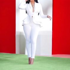 This Elegant White Peplum Pant Set Is Perfect For Any Occasion. The Set Includes A Long-Sleeved Peplum Top With A V-Neckline And Snap Closure, Paired With Straight-Leg Pull On Pants. The Set Is Ideal For Travel, Weddings, Casual Outings, Formal Events, Workwear, And Business Settings And . Perfect For The Summer, Fall, And Spring Seasons. Price Firm Peplum Pants, White Peplum, Pant Suit, Pant Set, Spring Season, Pull On Pants, Summer Fall, Formal Event, Snap Closure