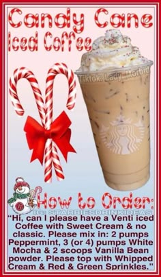 a candy cane iced coffee recipe with instructions for how to order