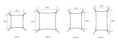 the measurements for different sizes and shapes of an umbrella cover, from top to bottom