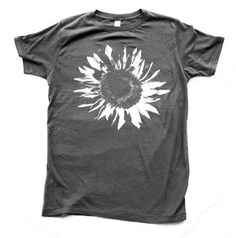 Charcoal grey organic super soft cotton tshirt with a hand pulled sunflower print for a nature friend. This series of inspiring plants was created to celebrate the awesomesness of nature in the form of a super sweet tshirt. Shirt Info: Tee screen printed with non toxic water based screen printing ink.All items are unique pieces of art printed by hand and will vary slightly.Organic cotton Shirt Sizes Available: Small, Large, Medium, Extra Large, XXLProcess: Shirt designed and printed by hand in t Sunflower Clothing, Sunflower T Shirt, Inspiring Artists, Sweet Clothes, Screen Printing Ink, Alternative Apparel, Sunflower Shirt, Men Tshirt, Organic Cotton Clothing