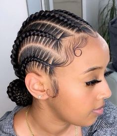 Modern Hairstyles For Black Women, Cornrow Hairstyles Into A Bun, Braided Cornrow Bun Hairstyles, Corn Rows For Women, Corn Row Bun Black Women, Feeding Braids Hairstyles Cornrows, 4 Conrows Lines For Black Women, Corn Rows Into Bun, Cornrow Braids Bun