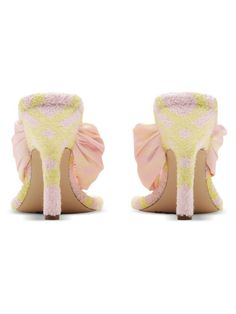 Step into a world of elegance with these exquisite heels that effortlessly blend comfort and style. Perfect for any occasion, they promise to add a touch of sophistication to your ensemble. Slip them on and feel like you're walking on clouds, thanks to the plush shearling lining. Light pink and yellow leather with a chic check print Luxurious shearling lining for added comfort Stylish open toe design Branded insole with a distinctive logo on the sole Elevate your look with a 105mm high heel Leather Cap, Burberry Women, Yellow Leather, Open Toe Sandals, Womens High Heels, Flip Flop, Mens Shoes Sneakers, Womens Backpack, Pink Yellow