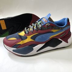 Vvguc Puma Sz 8.5 Rs-X3 Mix Dark Denim Blue Red Sneakers Eu 41 Men 8.5 Women 10 Puma Rs-X3 Mix [373183-01] Dark Denim Burgundy Red Stacked Chevron Print Laces. Excellent Condition Besides Crease On Forefoot #Puma #Colorful #Red #Blue #Coolkicks #Sneakers #Backtoschool #Summer #Fall Puma Rs X3, Puma Rs, Red Sneakers, Chevron Print, Pumas Shoes, Dark Denim, Burgundy Red, Denim Blue, Summer Fall