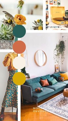 a collage of photos with different colors and furniture