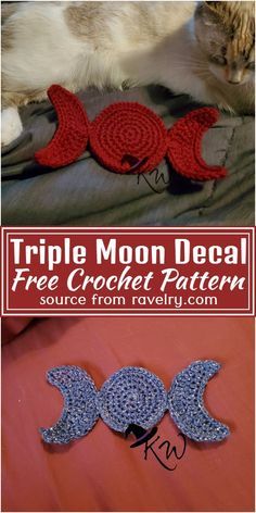 two crocheted birds sitting next to each other on top of a bed with the caption triple moon decal free crochet pattern source from ravely