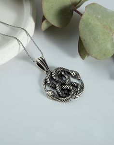 Auryn Ouroboros Pendant Necklace, Handmade 925 Sterling Silver, Never End Serpent Infinity Knot, Unisex Jewelry Gift for Mother's Day ❥ You are looking at the high-quality handcrafted silver pendant. This pendant is made of 925 sterling silver. ❥ This stunning necklace is perfect for adding to your jewelry collection and makes a fantastic gift for a boyfriend, husband, or dad. ♦  GIFT WRAPPING and PACKAGING ♦ All products are ready for gift-giving in an elegant jewelry box. M A T E R I A L ✔ Material: 925 Sterling Silver ✔ Length: 24 inches as default. ♦ All Products Are Shipped With a Gift Box. ♦ Preparation Time: 1-2 Business Days ♦ You are in the right place to make your special gifts. Thank you for giving us this opportunity as TheJewellryArt ⚡️Click on the link to see other models⚡️ h Silver Symbolic Snake-shaped Necklace, Silver Snake Necklace With Symbolic Style, Symbolic Silver Snake-shaped Jewelry, Symbolic Silver Snake Jewelry, Silver Snake-shaped Oxidized Jewelry, Silver Oxidized Snake-shaped Jewelry, Oxidized Silver Snake Jewelry, Infinity Knot, Groomsmen Gifts