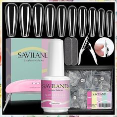 Saviland Nail Tips and Glue Gel Kit - 500pcs Long Press on Nails Clear Fake Nails Tips with Strong Nail Glue Gel Polish Nail Clear Fake Nails, Extension Nail Art, Nail Glue Gel, Nails Clear, Nails Extension, Long Press On Nails, Gel Glue, Nail Pops, Nails Tips