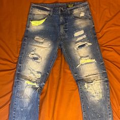 Never Worn Jeans In Good Condition Urban Blue Jeans For Spring, Casual Yellow Denim Jeans, Yellow Denim Bottoms For Streetwear, Worn Jeans, Jeans Color, Colored Jeans, Mens Jeans, Denim Jeans, Blue Green