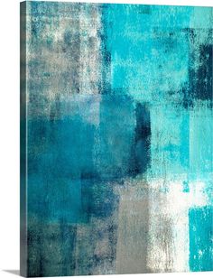 an abstract painting with blue and grey colors on the canvas, it looks like something out of