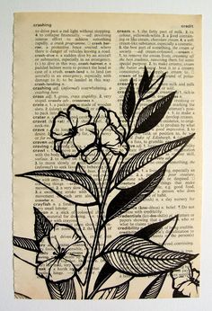 an old book page with flowers on it