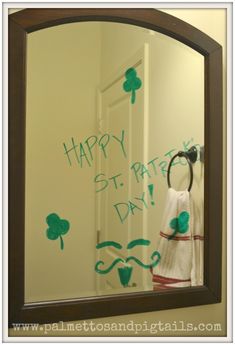 a st patrick's day themed bathroom mirror