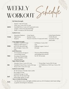 a printable workout schedule with the words,'weekly workout schedule'on it