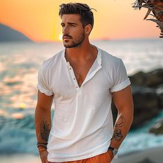 Season:Summer; Fabric:100% Cotton; Sleeve Length:Short Sleeve; Look After Me:Machine wash,Washable; Gender:Men's; Style:Classic,Designer,Fashion; Elasticity:Micro-elastic; Tops Type:T shirt Tee,Henley Shirt,Tee Top; Occasion:Vacation,Casual Daily,Going out,Street; Age Group:Adults; Fit Type:Regular Fit; Pattern:Plain; Neckline:Henley; Brand:Ador; Front page:FF; Listing Date:03/11/2024; Bust:; Length: Mens Christmas Shirts, Printed Shirts Men, Mens Printed Shirts, Mens Casual T Shirts, Denim Shirt Men, Linen Shirt Men, Cotton Fashion, Henley Shirt, Clothing Apparel