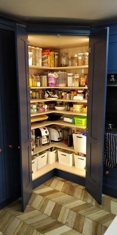 an open pantry filled with lots of food