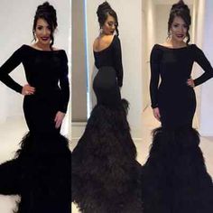 ad eBay - Feather Long Sleeves Mermaid Evening Dresses - Bateau Neckline Black Prom Gowns - Buy Now, click the link (eBay) Black Prom Gown, Black Formal Gown, Future Planning, Long Sleeve Evening Gowns, Black Dress Formal, Black Prom, Mermaid Evening Dresses, Mermaid Gown, Bateau Neckline