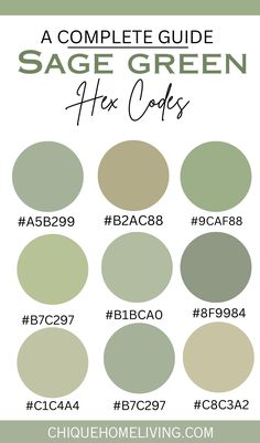 the light sage green hex colors are shown in different shades and sizes, with text overlaying them