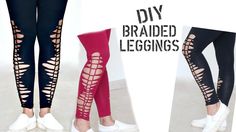 Ripped Leggings Diy, Alt Outfit Ideas, Outfit Ideas With Leggings, Braided Leggings, Diy Lace Up