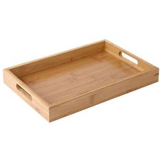 an empty wooden tray with handles