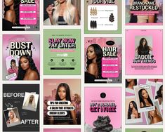 the website for hair salons is displayed in multiple different colors and sizes, including pink, green, black, and white