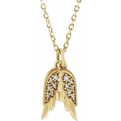 14K Yellow .03 CTW Diamond Angel Wings 16-18 Necklace- Angel Rings, Angel Wings Necklace, Diamond Angel, Wings Necklace, Angel Wing Necklace, Angel Wing Pendant, Pendant Bails, Platinum Jewelry, Round Necklace