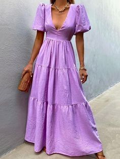 Simple Maxi Dress, Mode Kimono, Back Neck, Looks Chic, Online Fashion Stores, Look Fashion, Online Womens Clothing, Puff Sleeves, Fashion Store