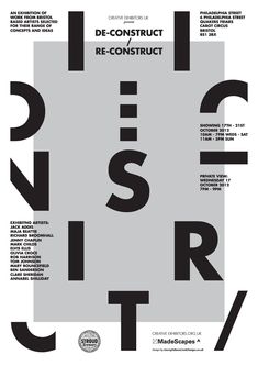 a poster with black and white type on it, including the letters d - construct