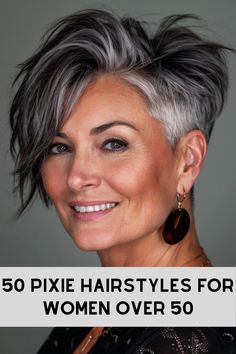 Short Shaggy Grey Hairstyles, Undercut Grey Hairstyles Women, Great Short Haircuts, Super Short Grey Hair, Pixie Haircut For Gray Hair, Pixie Undercut Haircut, Undercut Over 50, Pixie Haircut Long On Top Short On Sides, Shaved Nape Pixie