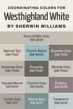 the color scheme for west highland white by sherylin williams, which is available in several