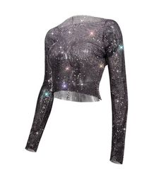 Rhinestone mesh long sleeve top.The fabric of this top is very stretchy. One size top (goes between XS, S, M, L) SIZE Bust 29.92-38.58 Unique Crop Tops, Embellished Crop Top, Mesh Crop Top, Blue Evening Dresses, Bralette Top, Lace Evening Dresses, Tulle Prom Dress, Party Style, Hipster Fashion