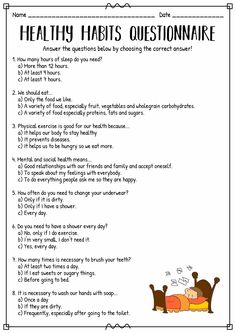 a printable worksheet for the healthy habit question