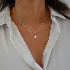 "Minimal, Elegant Cross Necklace. Looking for: -a Dainty Cross Necklace for protection -a Feminine Elegant Cross Necklace for every day wear or - a unique delicate gift to your sister or daughter Whatever the reason may be, this Delicate Cross is perfect for every occasion. This Religious pendant is the PERFECT GIFT for every Woman. So delicate and feminine. We use only HIGH QUALITY materials and offer guarantee on our necklaces. We are a 5-Star Seller. Check our reviews and see what our custome Delicate Everyday Cross Necklace, Simple Everyday Cross Jewelry, Minimalist Cross Necklaces For Mother's Day, Minimalist Cross Pendant Necklace For Everyday, Minimalist Cross Pendant Necklace As Gift, Minimalist Cross Necklace For Mother's Day, Minimalist Cross Pendant Necklace For Everyday Wear, Minimalist Personalized Cross Necklace, Minimalist Cross Necklace For Everyday