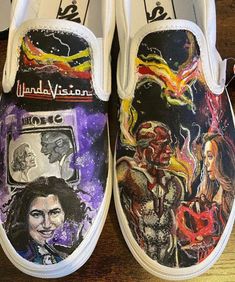 "Custom painted shoes, made to order to your specifics! This pair will be in cartoon-style, AKA 2D. If you're looking for 3D art, check out my \"Portrait/Realism-style Custom Painted Shoes\" listing! Painted with Acrylic paints specific for fabrics/leathers, bound with promotor and coated with finisher and waterproofer to allow for maximum use! Designs range from patterns to the likeness of characters, etc. During your purchase, fill in the personalization bar with any specifics in design and yo Artistic Hand Painted Leather Custom Sneakers, Artistic Leather Sneakers With Custom Artwork, Artistic Hand Painted Leather Sneakers, Artistic Low-top Leather Custom Sneakers, Artistic Custom Sneakers With Rubber Sole, Artistic Hand Painted Slip-on Custom Sneakers, Artistic Custom Sneakers With Rubber Sole And Round Toe, Artistic Custom Sneakers With Artwork, Painted Adidas Superstar