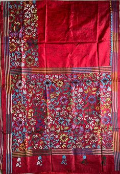 Hand Embroidered Kantha Stitch Saree with Blouse piece | Blended Bangalore Silk Saree | Kantha Hand Work / party wear saree | Party Wedding Wear l Blended Banglore Silk Saree  Wedding wear saree, party wear saree, Blended Banglore silk saree, hand embroidered saree, hand work saree. This is authentic hand embroidered Kantha Stitch Saree. The unique thread Kantha embroidery design is entirely handcrafted by our skilled artisans. The most significant aspect of hand embroidery is the running stitch Kantha Stitch Saree, Stitch Saree, Saree Party, Kantha Embroidery, Party Wear Saree, Embroidered Saree, Party Kleidung, Kantha Stitch, Wear Saree