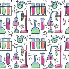 seamless science pattern with flasks and beakles on white background royalty illustration