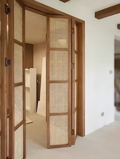 Custom Arch Design Solid Wood Rattan Cane Webbing Interior Door | Clos Cane Webbing, Rattan Cane, Dekorasi Kamar Tidur, Arch Design, Closet Door, Room Partition, Wardrobe Design, Closet Doors, Interior Door