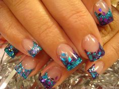 teal and purple Beach Nail Designs, Finger Nails, Pretty Nail Designs, Uñas Acrilicas, Flower Nail Art, Nails Desing, Beach Nails, Simple Nail Designs, Creative Nails