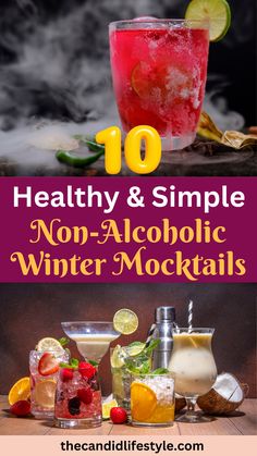 Non-Alcoholic Winter Mocktails Cheap And Easy Mocktails, Healthy Mocktail Fall, Fancy Alcohol Free Drinks, Mocktails Non Alcoholic Sparkling Grape Juice, Nonalcoholic Drinks Recipe, Clear Mocktails Non Alcoholic, Drinks Non Alcohol Recipes, Non Alcoholic Shots Recipes