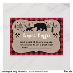 a book request for baby with a bear and mountains in the background on a red checkered tablecloth