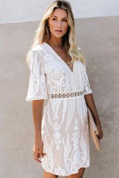 White Embroidered Sequin Mini Dress Designer Summer Dresses, Mini Dresses Online, Wholesale Dress, Dresses By Length, Ruffled Maxi Dress, Sequin Mini, Mini Dresses Summer, Woven Dress, Crochet Trim