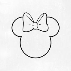 a black and white drawing of a minnie mouse head with a bow on it's head